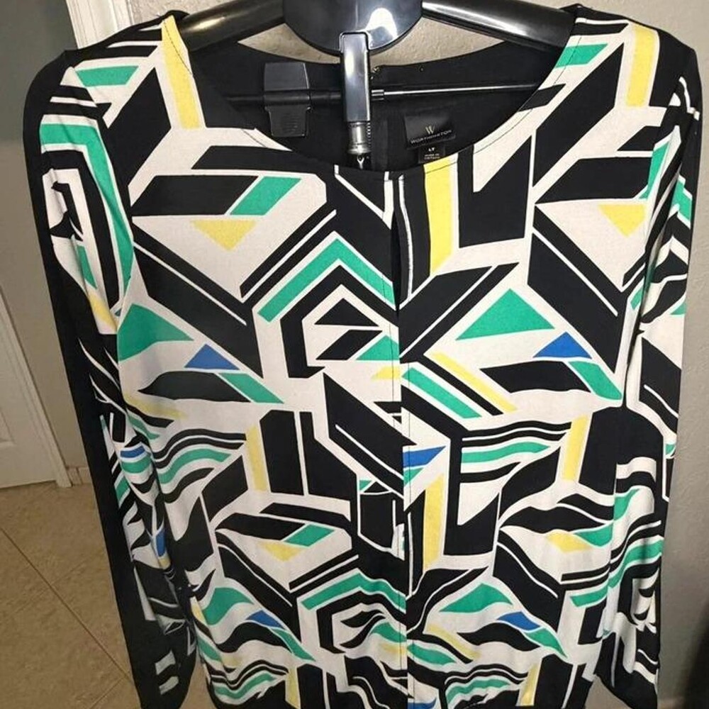Worthington Geometric Keyhole Long Sleeve Top - Size Large Tall (LT)